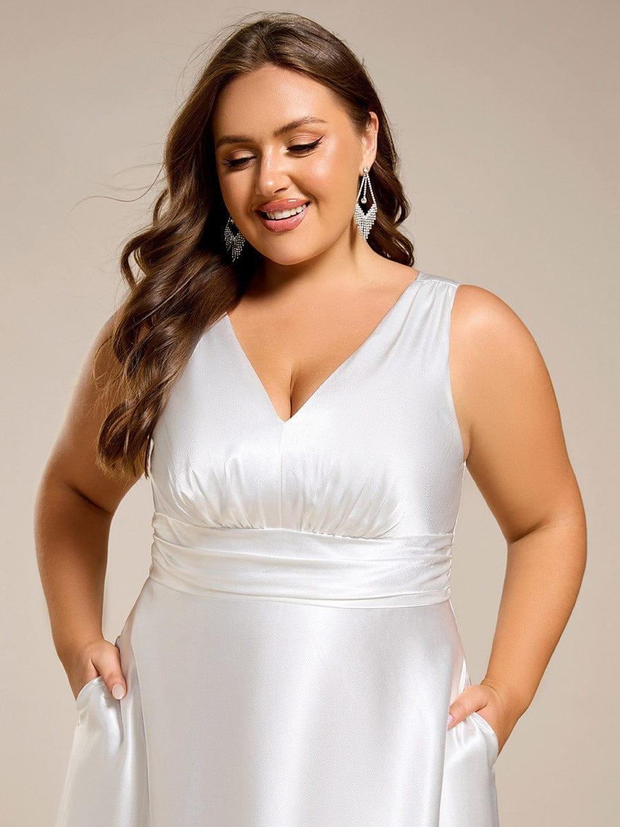 pretty INDY|Plus Size Sleeveless Empire Waist Satin Maxi Bridesmaid Dress With Pockets - Image 28