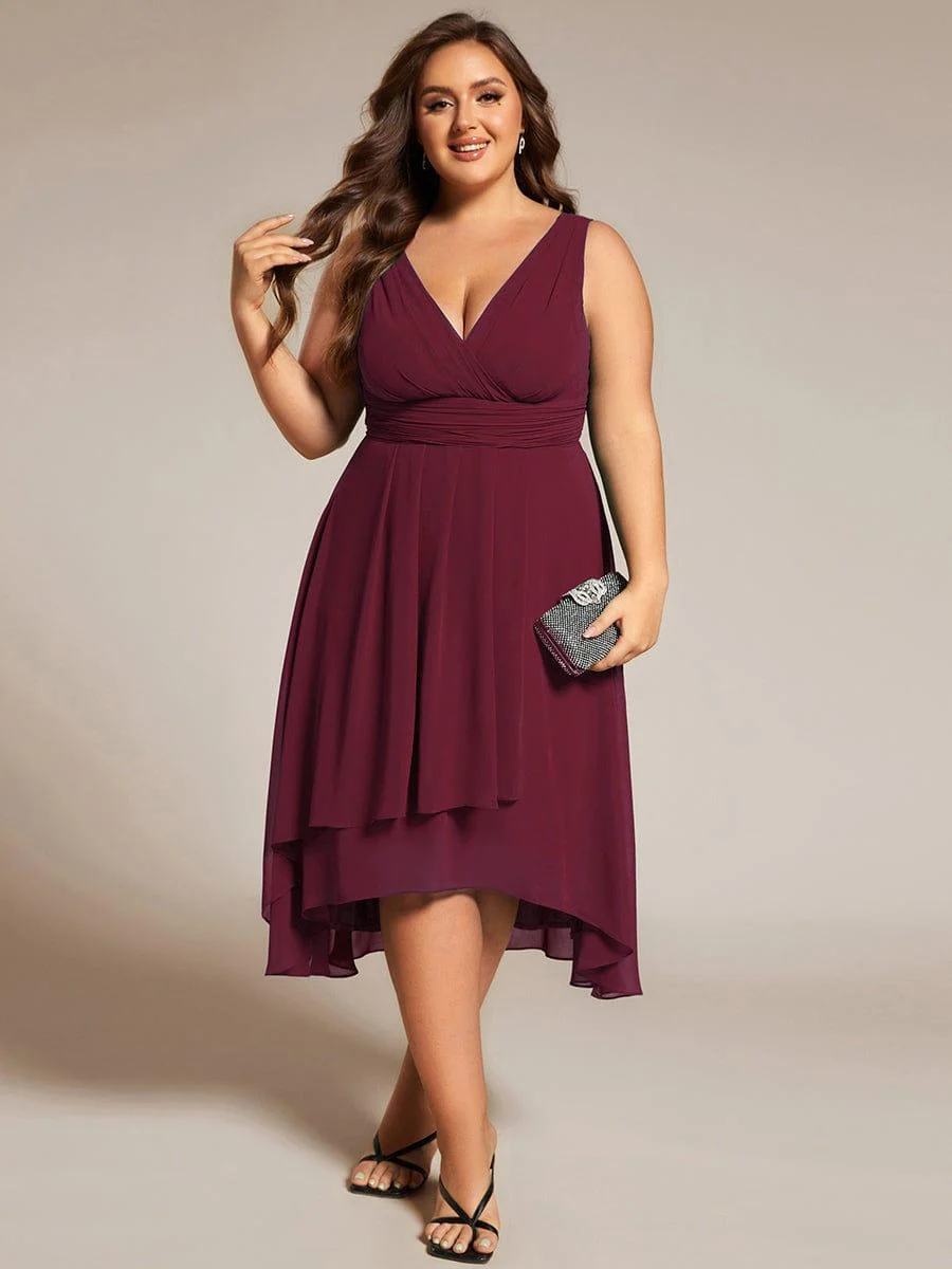 pretty AUGUST|Plus Size Sleeveless Pleated High-Low Chiffon Wedding Guest Dress(Final Sale) - Image 11