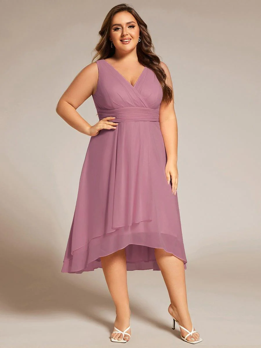 pretty AUGUST|Plus Size Sleeveless Pleated High-Low Chiffon Wedding Guest Dress(Final Sale) - Image 16