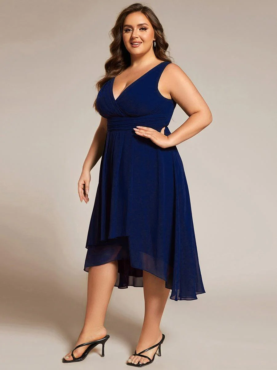 pretty AUGUST|Plus Size Sleeveless Pleated High-Low Chiffon Wedding Guest Dress(Final Sale) - Image 8