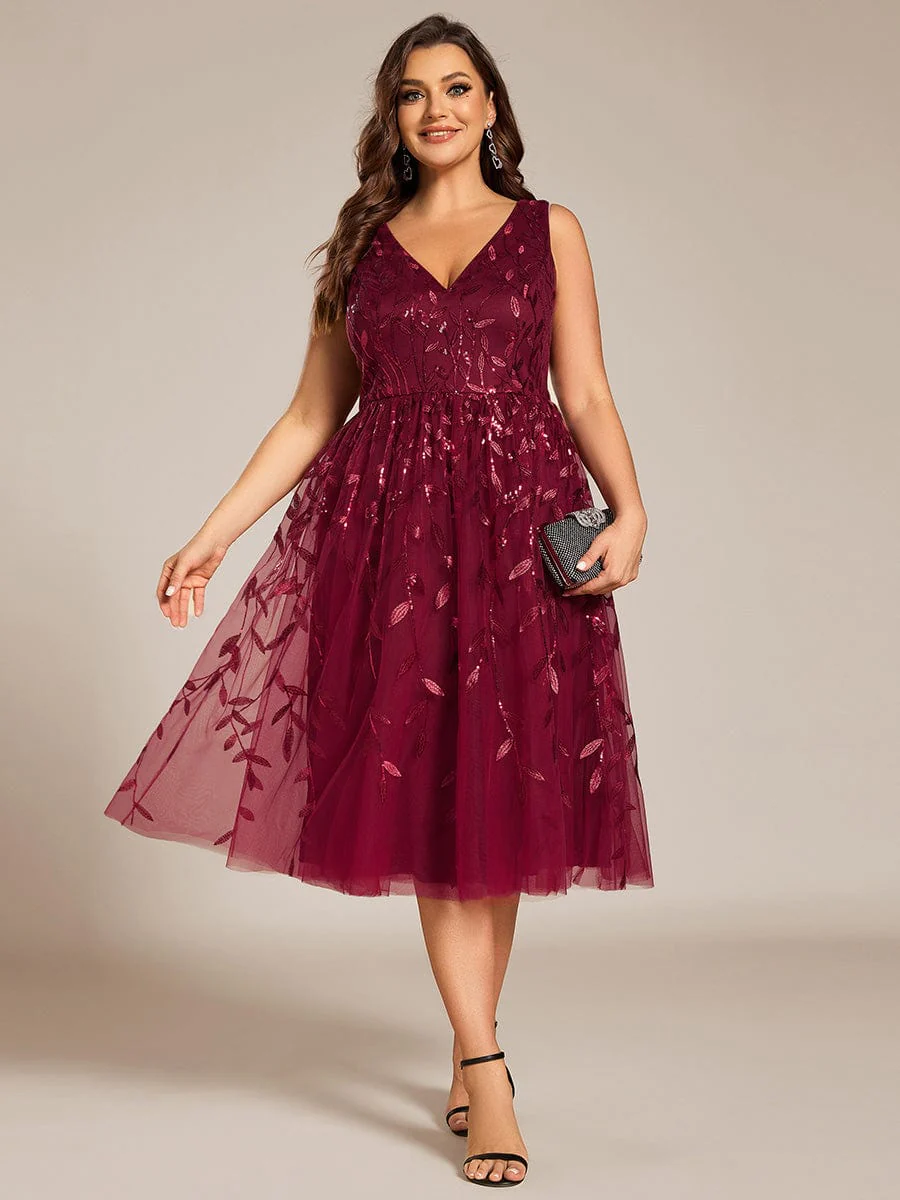pretty ROUX|Plus Size Sleeveless Sequin A-Line Midi Wedding Guest Dress - Image 30