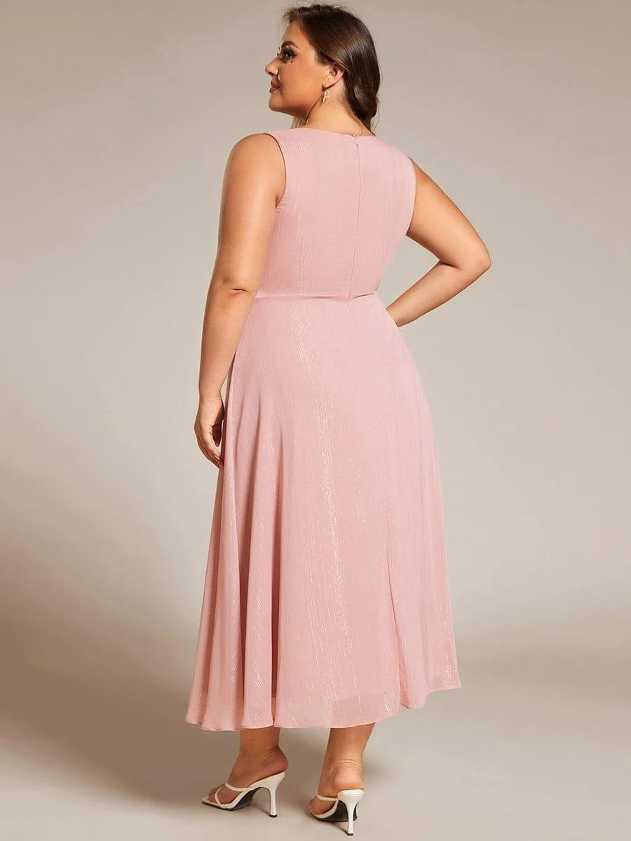 pretty MEI|Plus Size Sleeveless Twist Knot Lotus Leaf Shimmering Wedding Guest Dress(Final Sale) - Image 17