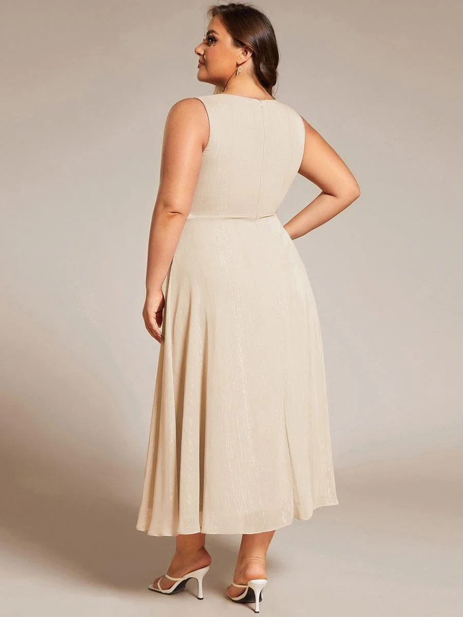 pretty MEI|Plus Size Sleeveless Twist Knot Lotus Leaf Shimmering Wedding Guest Dress(Final Sale) - Image 2