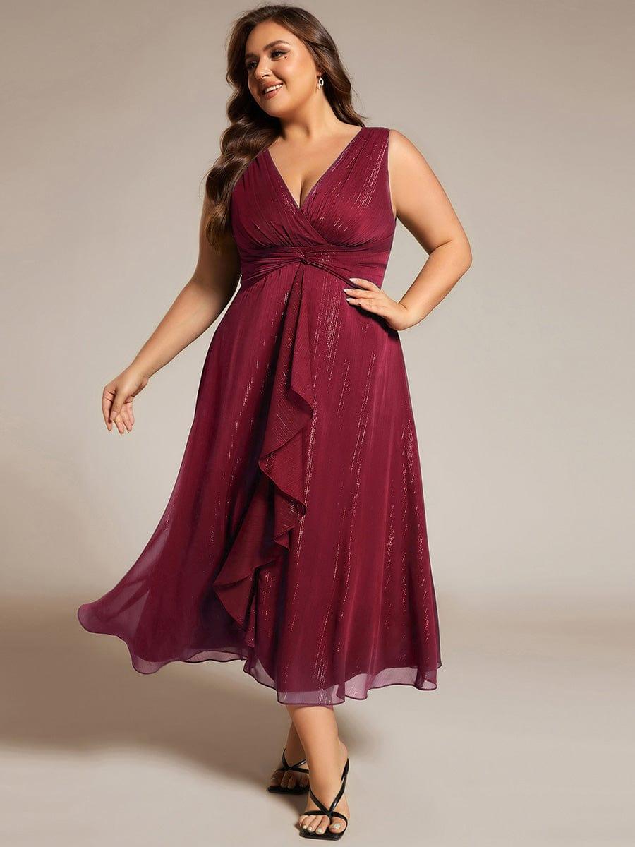 pretty MEI|Plus Size Sleeveless Twist Knot Lotus Leaf Shimmering Wedding Guest Dress(Final Sale) - Image 24