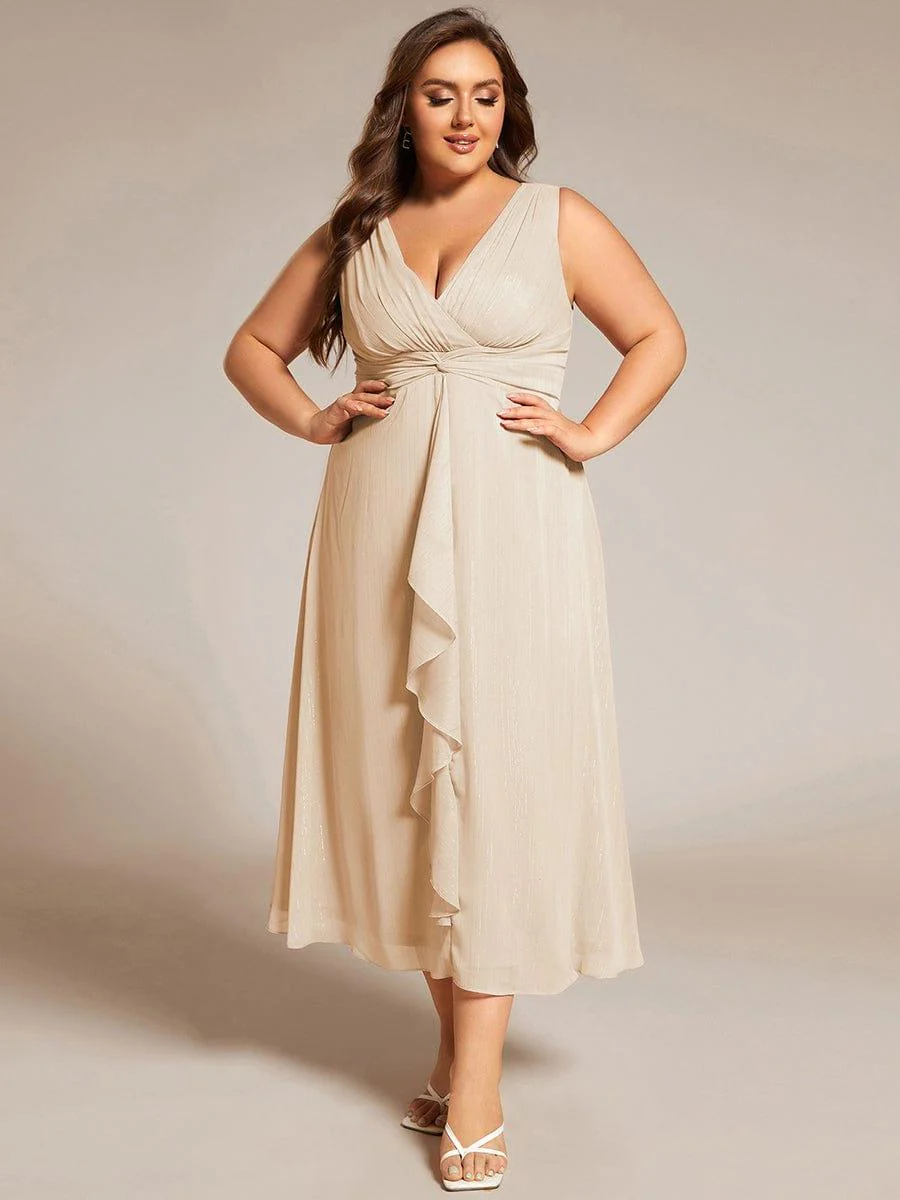 pretty MEI|Plus Size Sleeveless Twist Knot Lotus Leaf Shimmering Wedding Guest Dress(Final Sale) - Image 4
