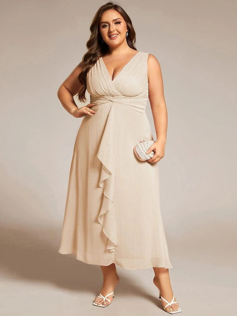 pretty MEI|Plus Size Sleeveless Twist Knot Lotus Leaf Shimmering Wedding Guest Dress(Final Sale) - Image 5