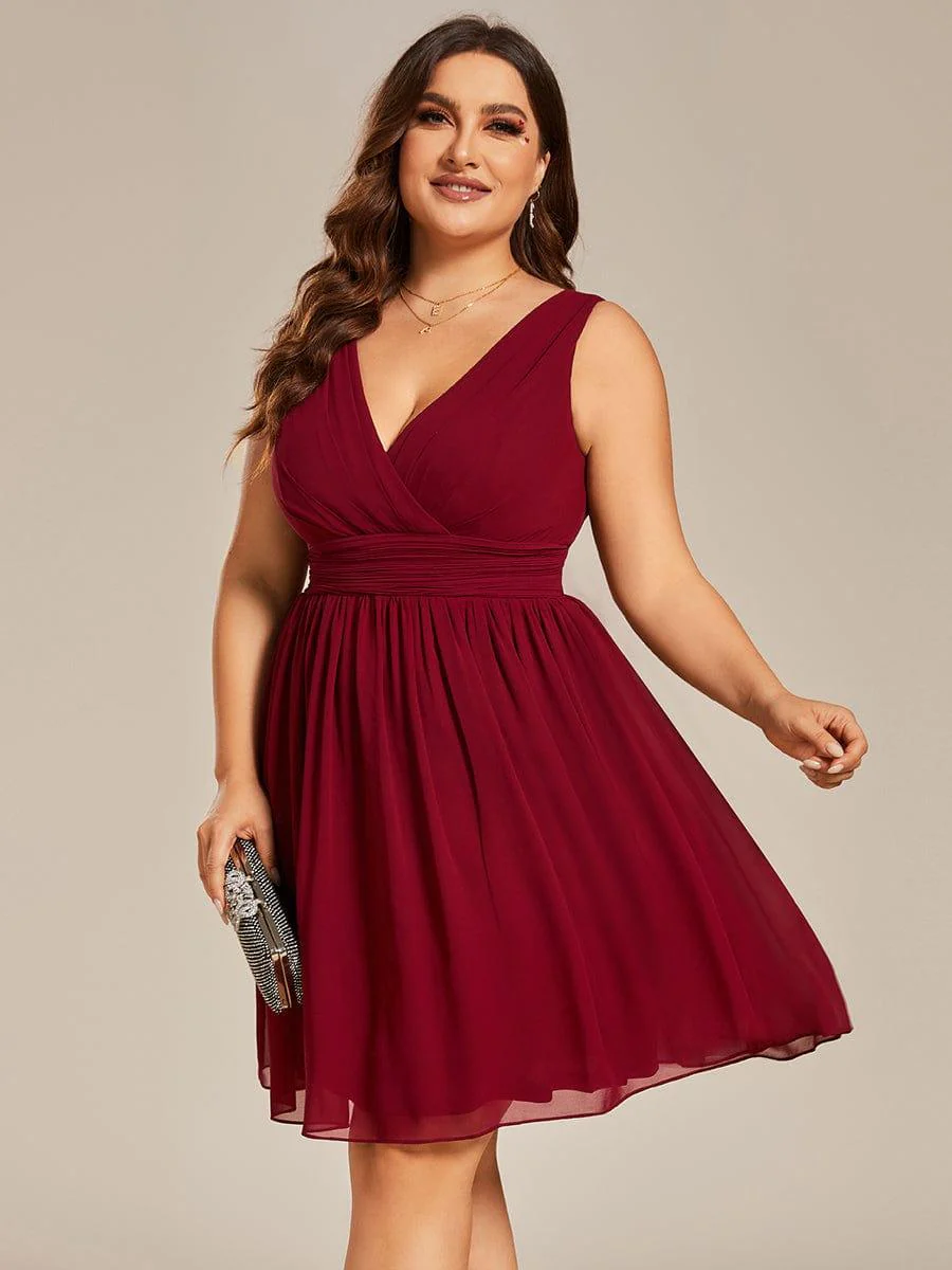 Plus Size Sleeveless V-Neck Knee-Length Chiffon Bridesmaid Dress - Image 10