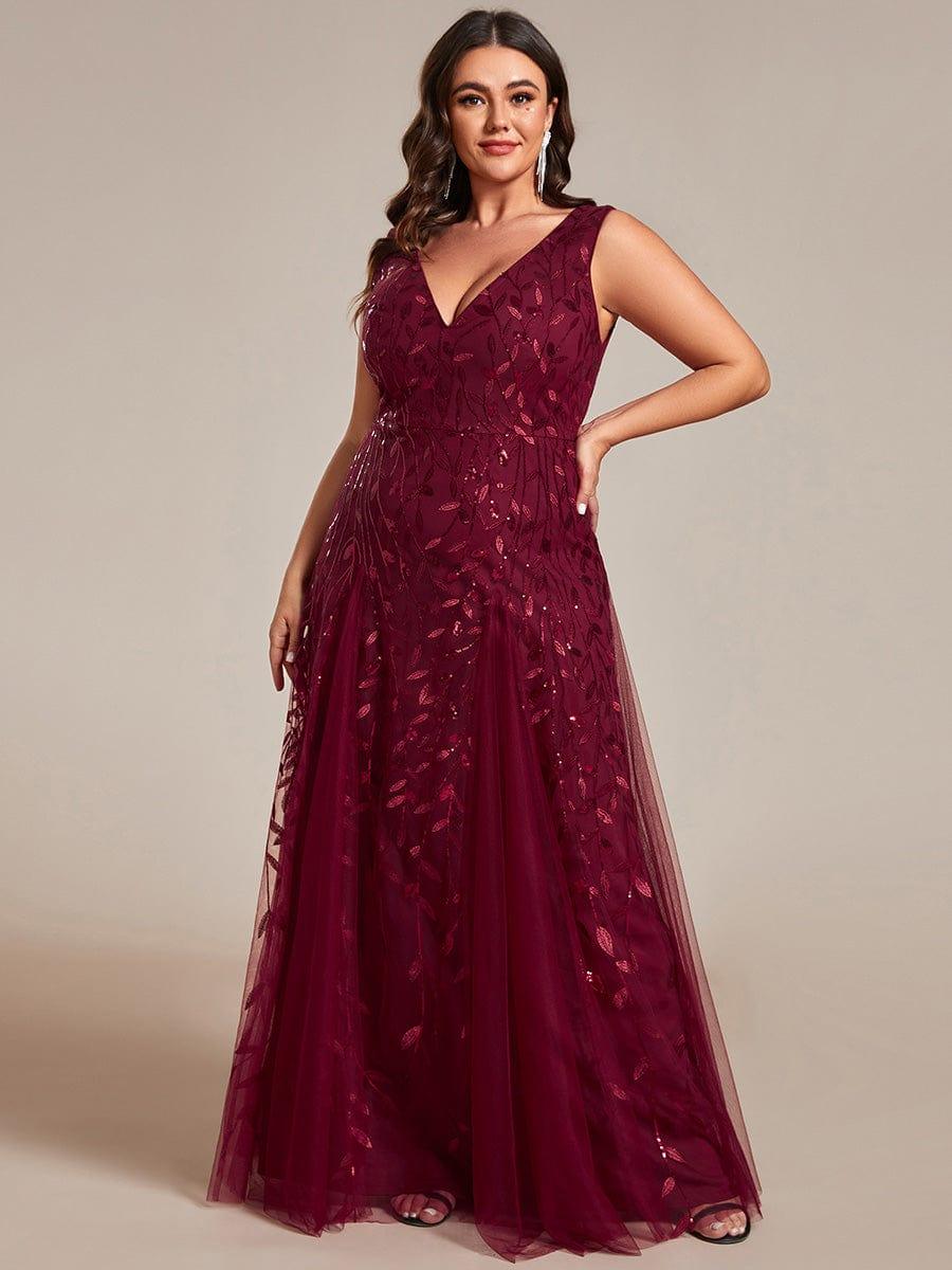 pretty ZOEY|Plus Size Sleeveless V-Neck Sequined A-Line Evening Dresses - Image 10