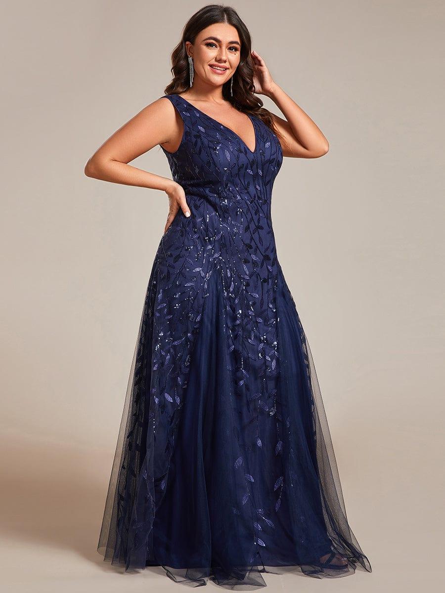 pretty ZOEY|Plus Size Sleeveless V-Neck Sequined A-Line Evening Dresses - Image 15