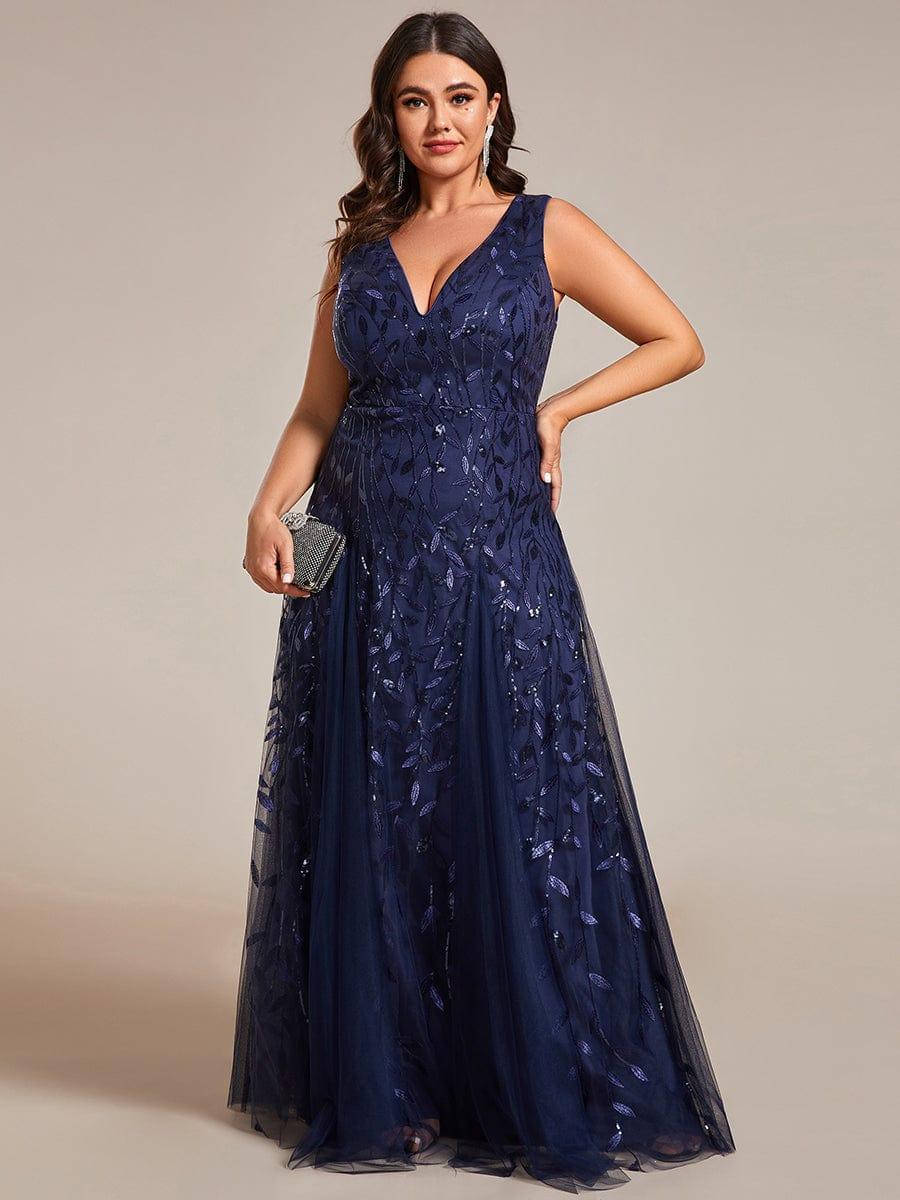 pretty ZOEY|Plus Size Sleeveless V-Neck Sequined A-Line Evening Dresses - Image 19