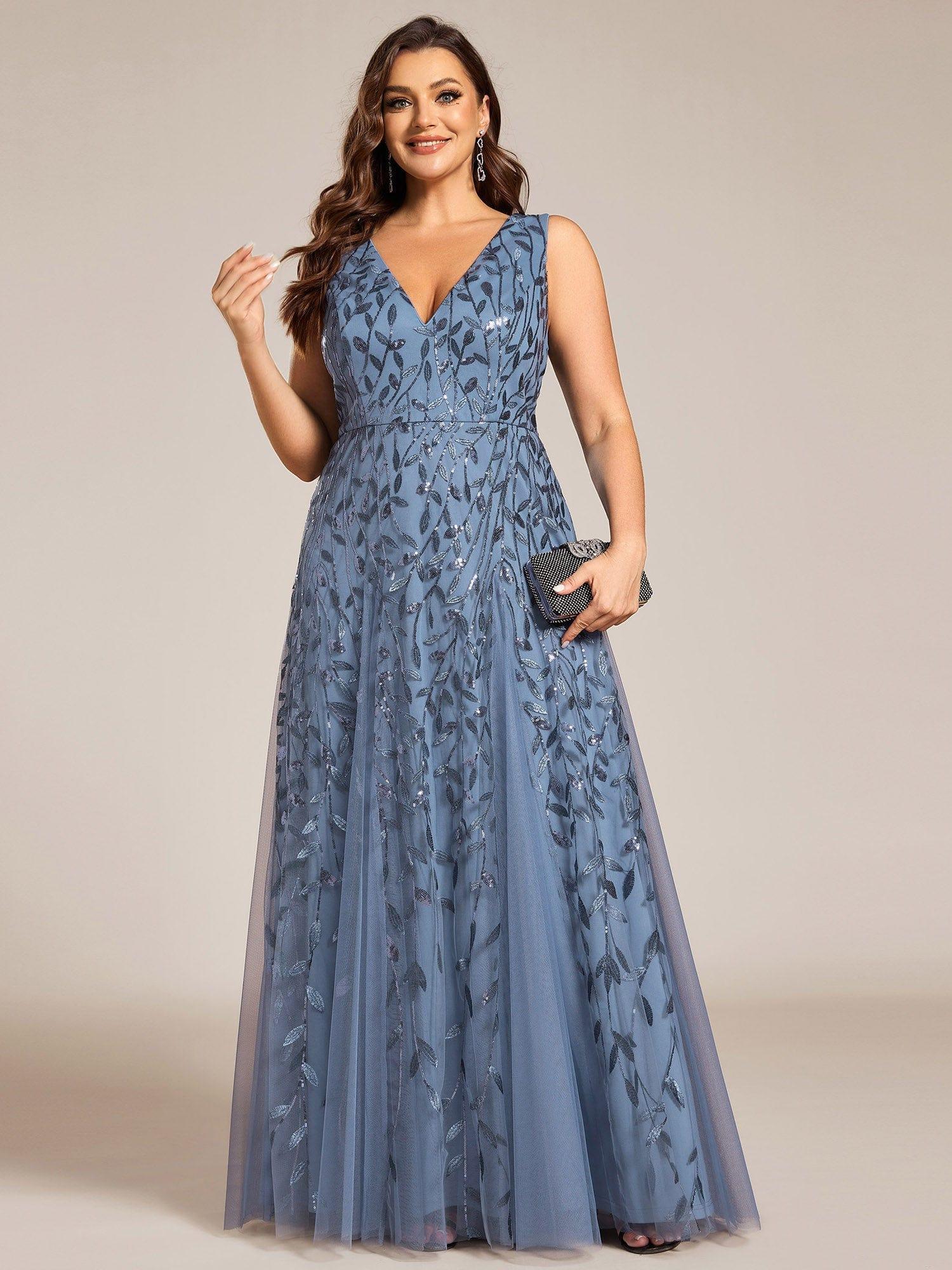 pretty ZOEY|Plus Size Sleeveless V-Neck Sequined A-Line Evening Dresses - Image 20