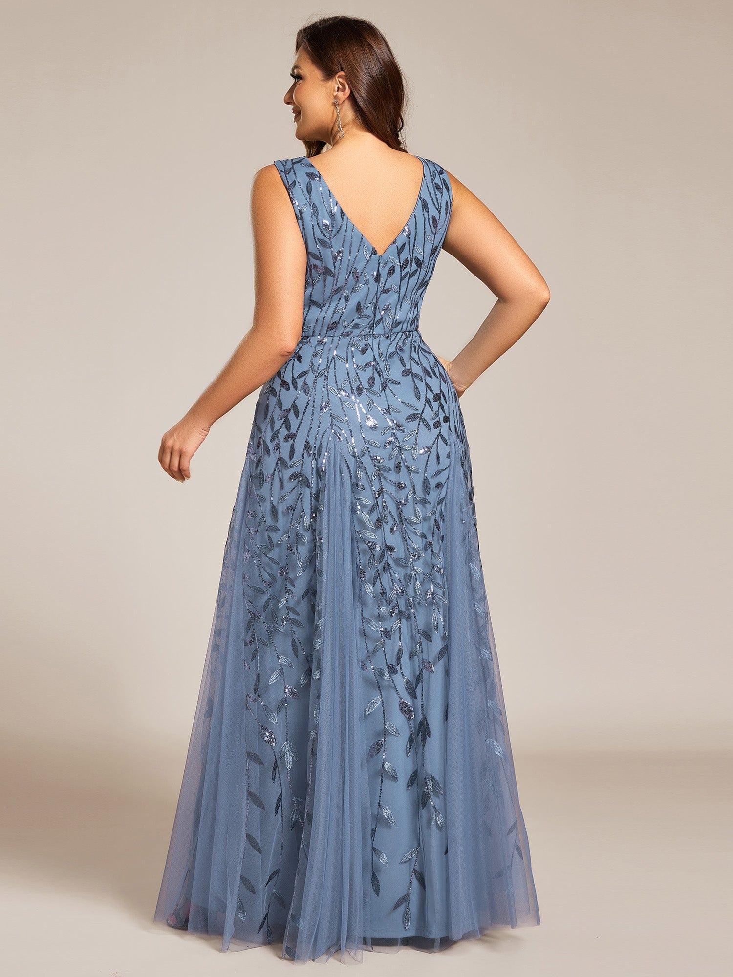 pretty ZOEY|Plus Size Sleeveless V-Neck Sequined A-Line Evening Dresses - Image 21