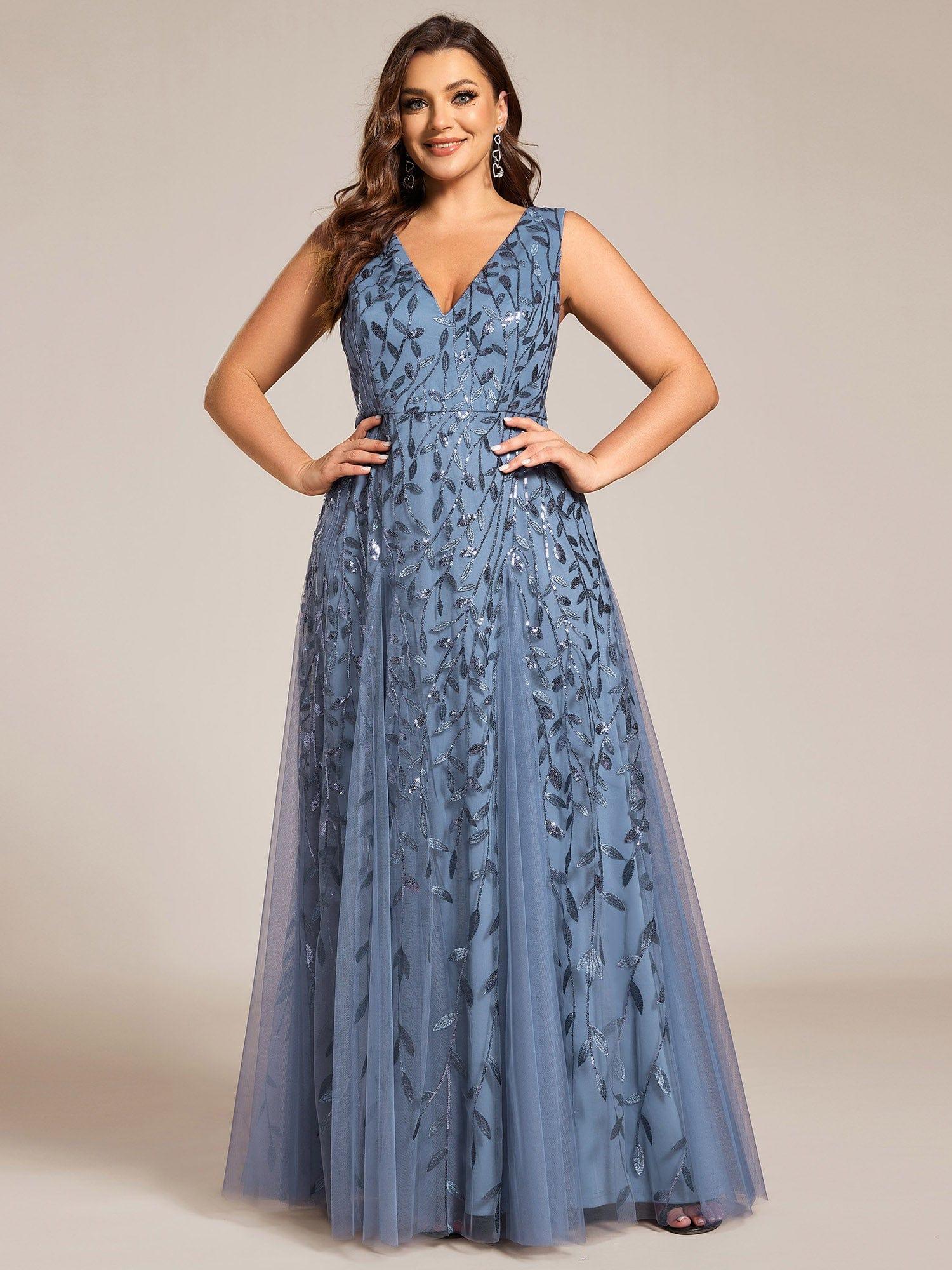 pretty ZOEY|Plus Size Sleeveless V-Neck Sequined A-Line Evening Dresses - Image 24