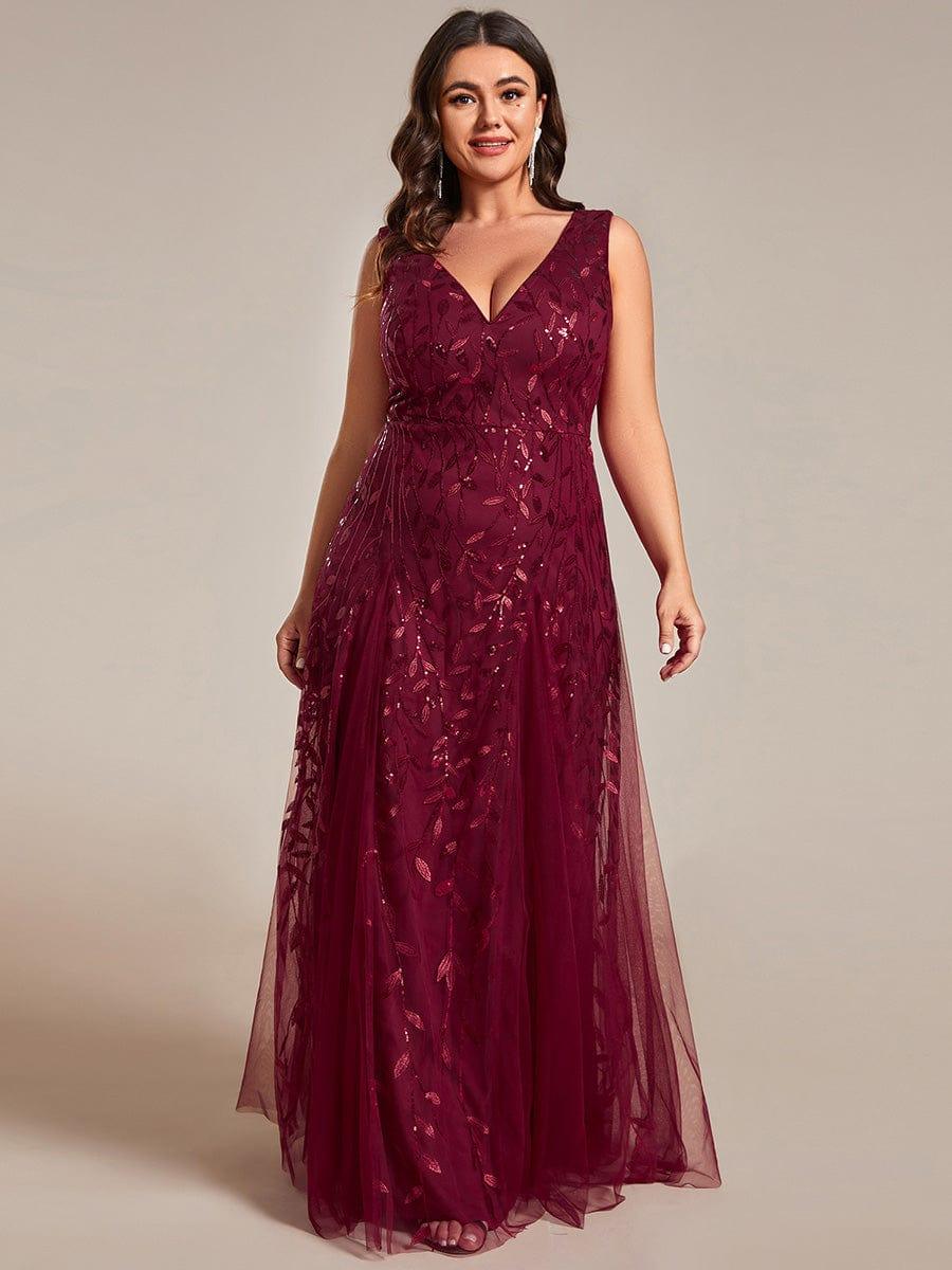 pretty ZOEY|Plus Size Sleeveless V-Neck Sequined A-Line Evening Dresses - Image 6