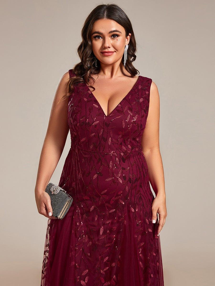 pretty ZOEY|Plus Size Sleeveless V-Neck Sequined A-Line Evening Dresses - Image 8