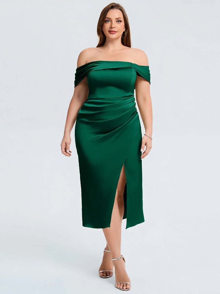 pretty DIANELLE|Plus Size Slit Satin Wedding Guest Dress - Image 11