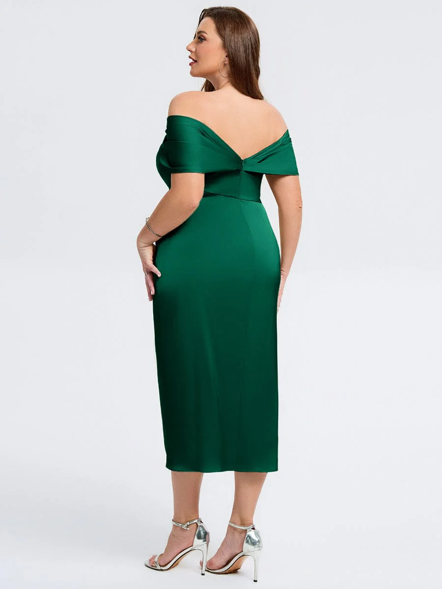 pretty DIANELLE|Plus Size Slit Satin Wedding Guest Dress - Image 12