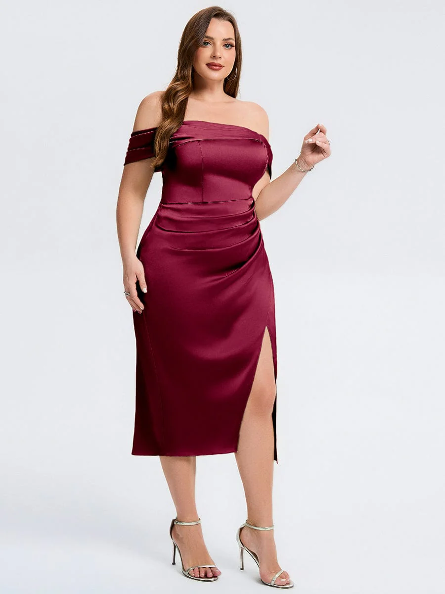 pretty DIANELLE|Plus Size Slit Satin Wedding Guest Dress - Image 9