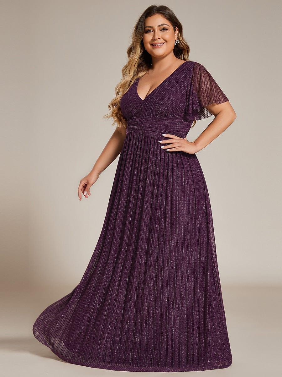 pretty DAPHNE|Plus Size Sparkle Short Sleeves Formal Evening Dress with V-Neck - Image 13