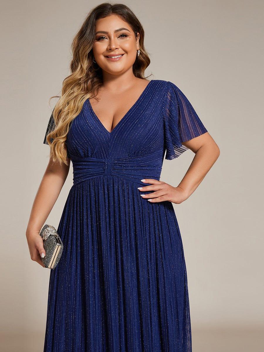 pretty DAPHNE|Plus Size Sparkle Short Sleeves Formal Evening Dress with V-Neck - Image 21