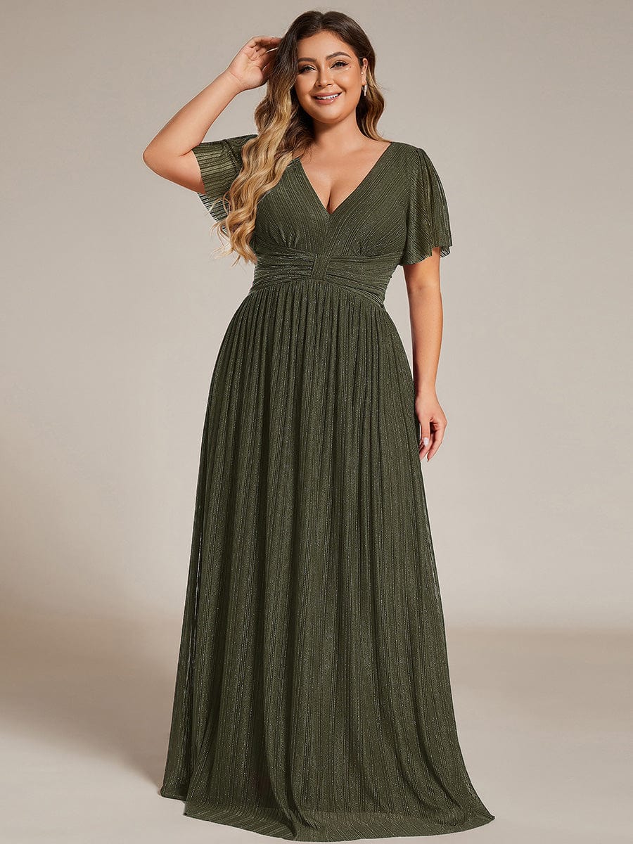 pretty DAPHNE|Plus Size Sparkle Short Sleeves Formal Evening Dress with V-Neck - Image 26