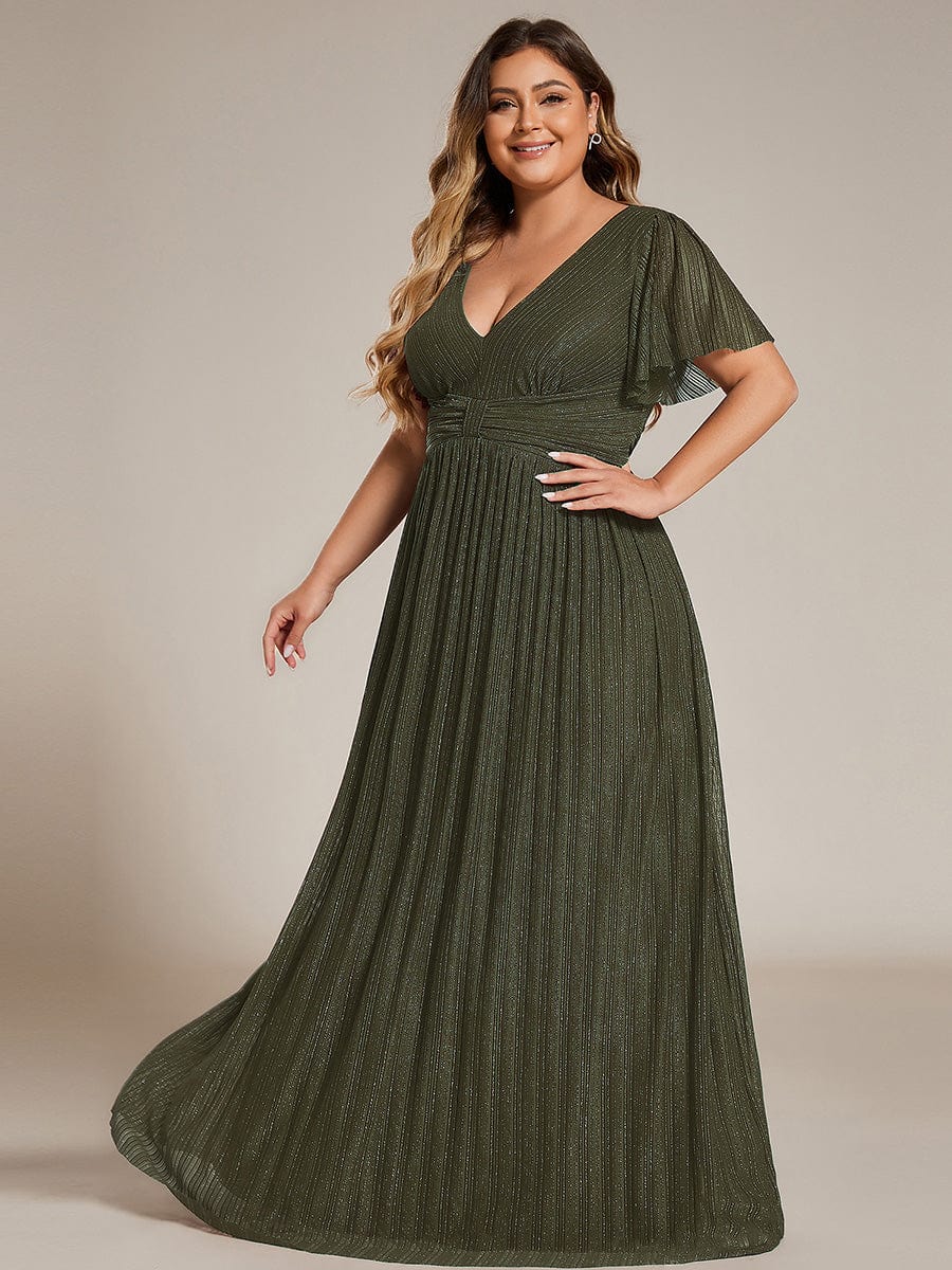 pretty DAPHNE|Plus Size Sparkle Short Sleeves Formal Evening Dress with V-Neck - Image 30
