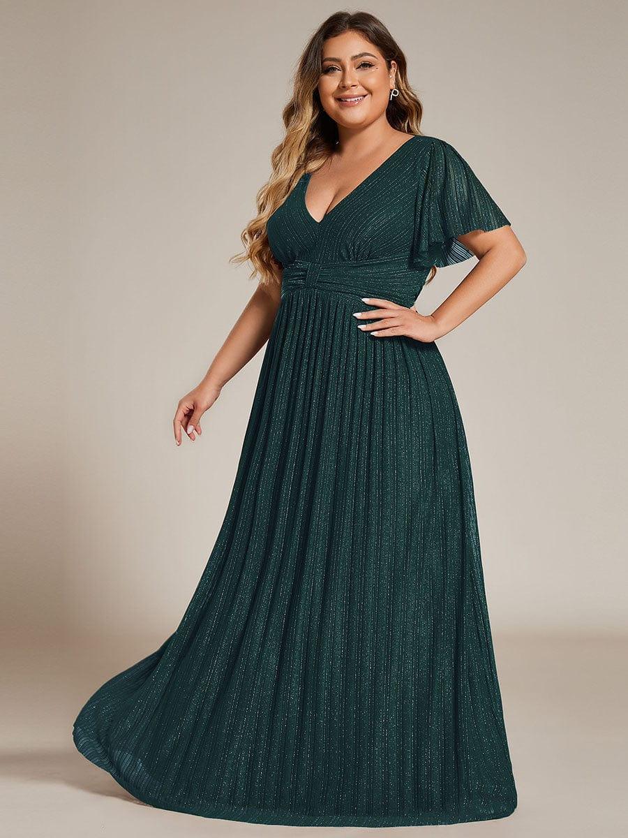 pretty DAPHNE|Plus Size Sparkle Short Sleeves Formal Evening Dress with V-Neck - Image 34
