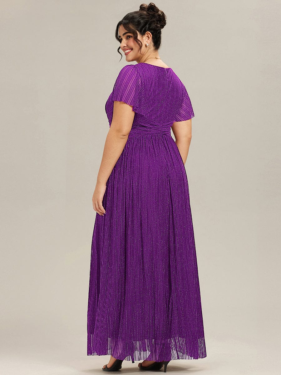 pretty DAPHNE|Plus Size Sparkle Short Sleeves Formal Evening Dress with V-Neck - Image 47