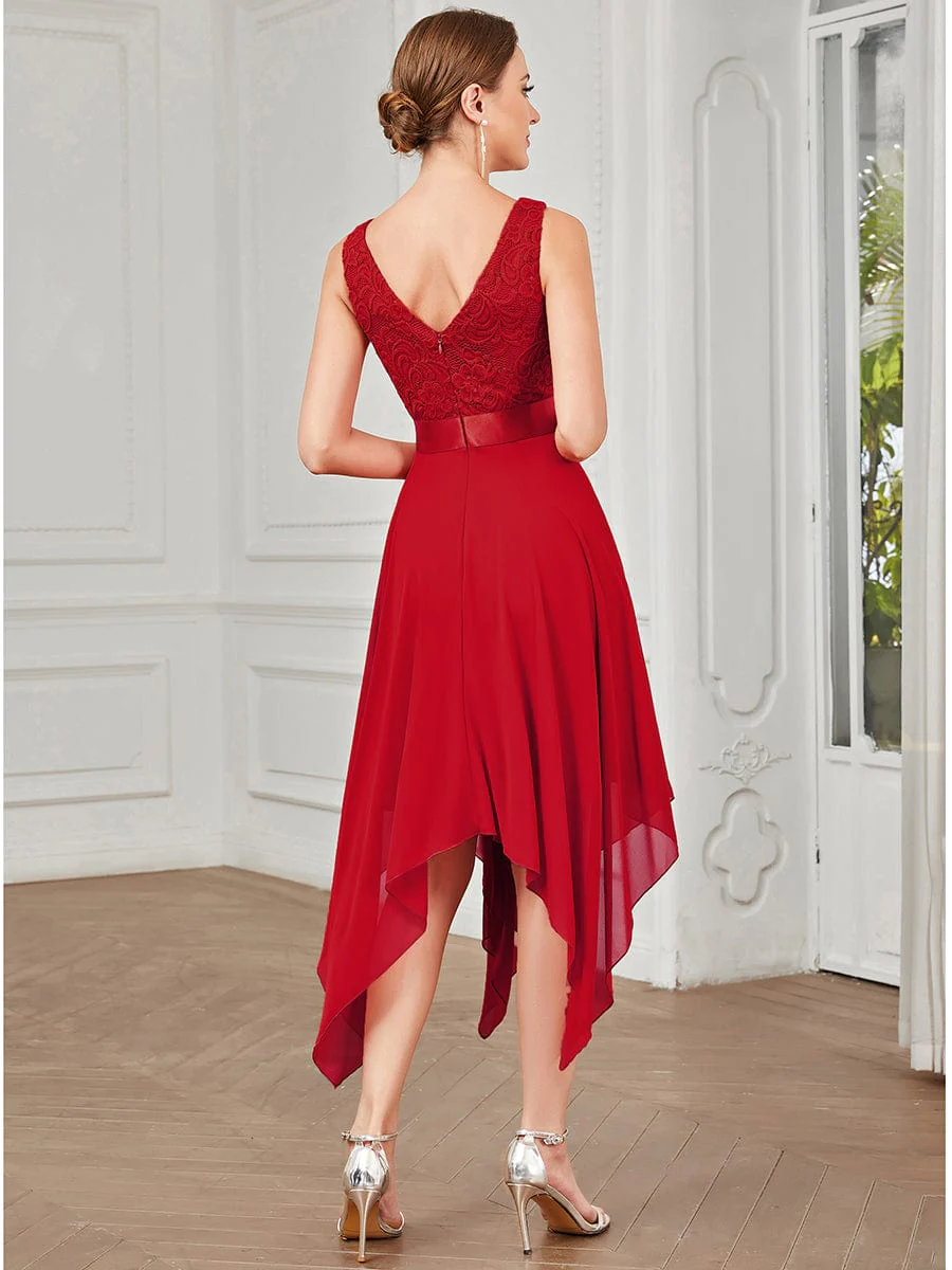 pretty COSTA|Plus Size Stunning V Neck Lace & Chiffon Prom Dress for Women - Image 102