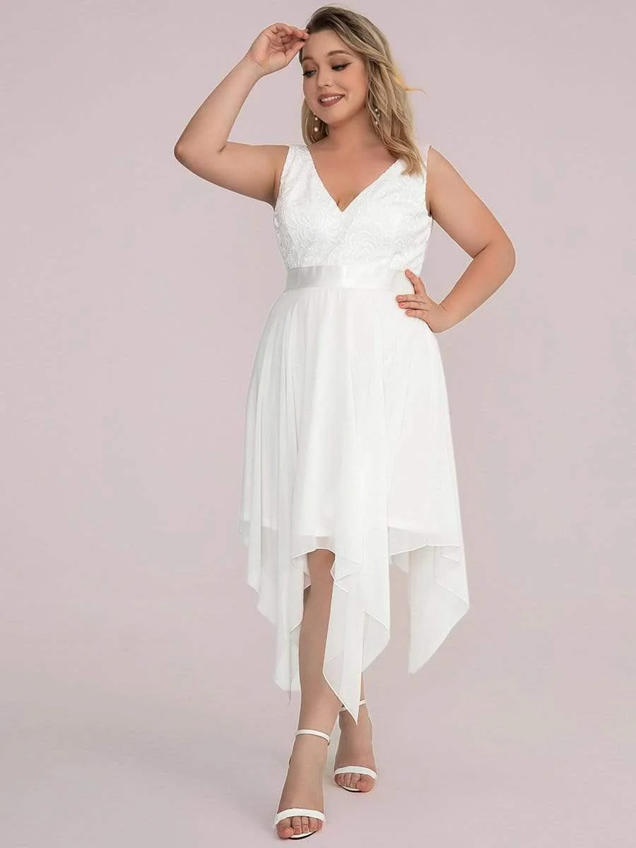 pretty COSTA|Plus Size Stunning V Neck Lace & Chiffon Prom Dress for Women - Image 39