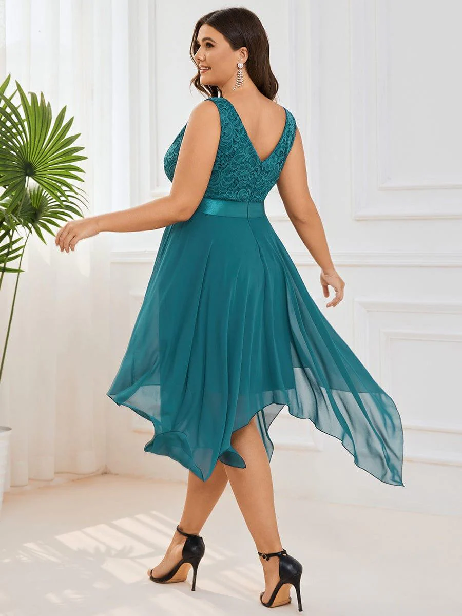 pretty COSTA|Plus Size Stunning V Neck Lace & Chiffon Prom Dress for Women - Image 4