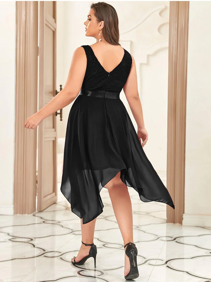 pretty COSTA|Plus Size Stunning V Neck Lace & Chiffon Prom Dress for Women - Image 68