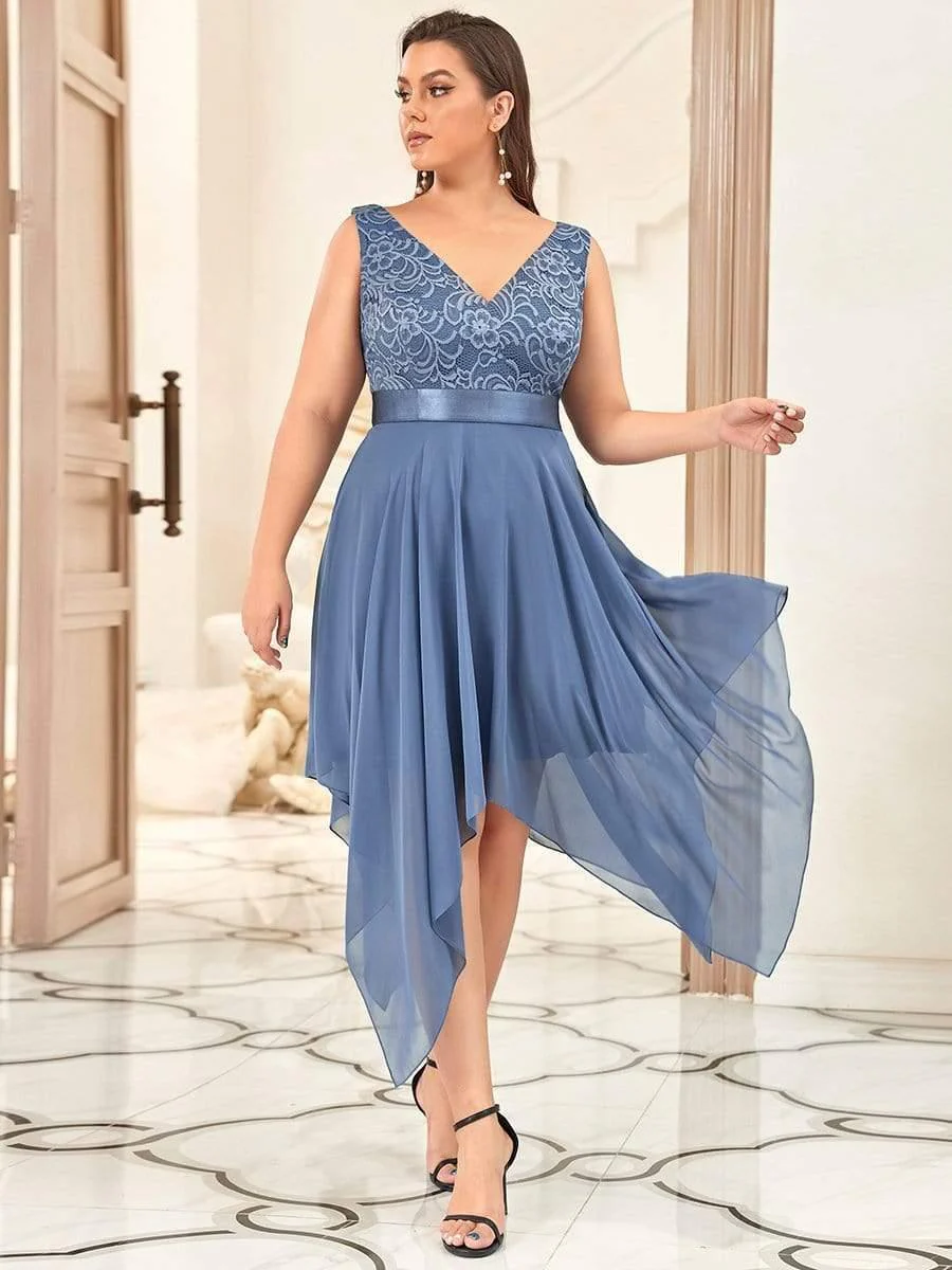 pretty COSTA|Plus Size Stunning V Neck Lace & Chiffon Prom Dress for Women - Image 8