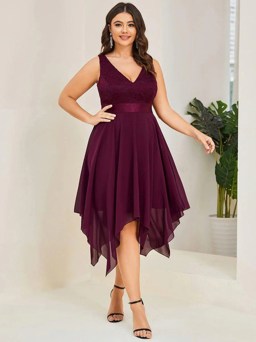 pretty COSTA|Plus Size Stunning V Neck Lace & Chiffon Prom Dress for Women - Image 81