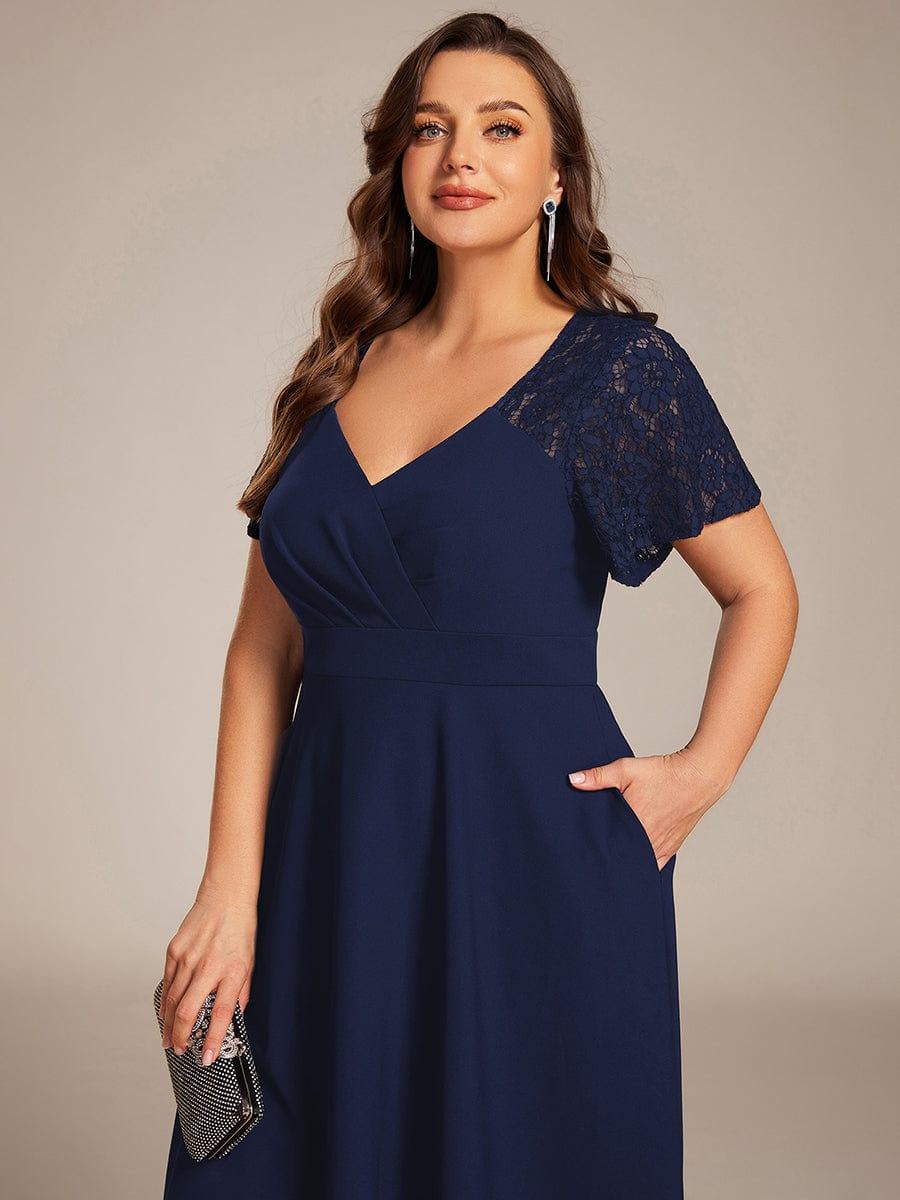 pretty EVIE|Plus Size Hollow Out Midi Wedding Guest Dress With Pockets - Image 13