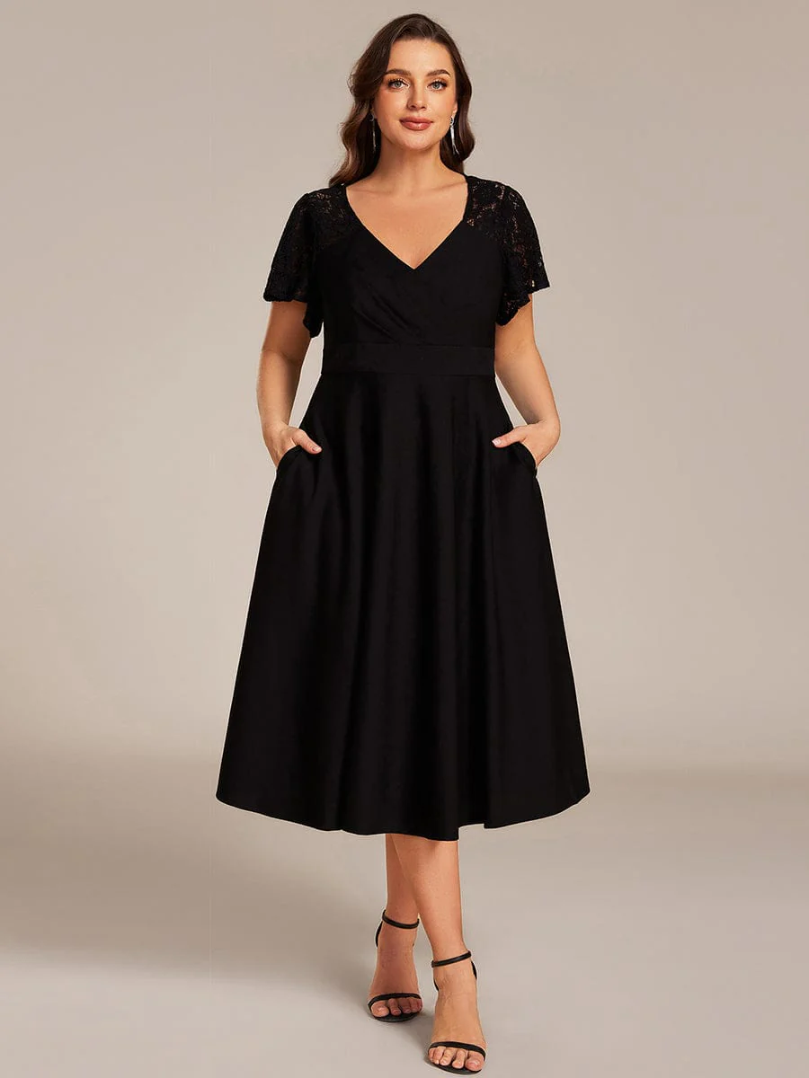 pretty EVIE|Plus Size Hollow Out Midi Wedding Guest Dress With Pockets - Image 16