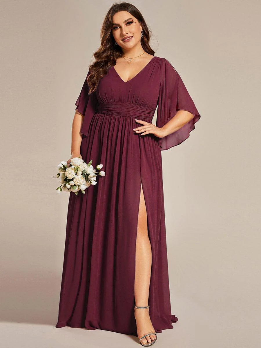 pretty ELYAN|Plus Size V-Neck A-Line Chiffon Bridesmaid Dress - Image 10