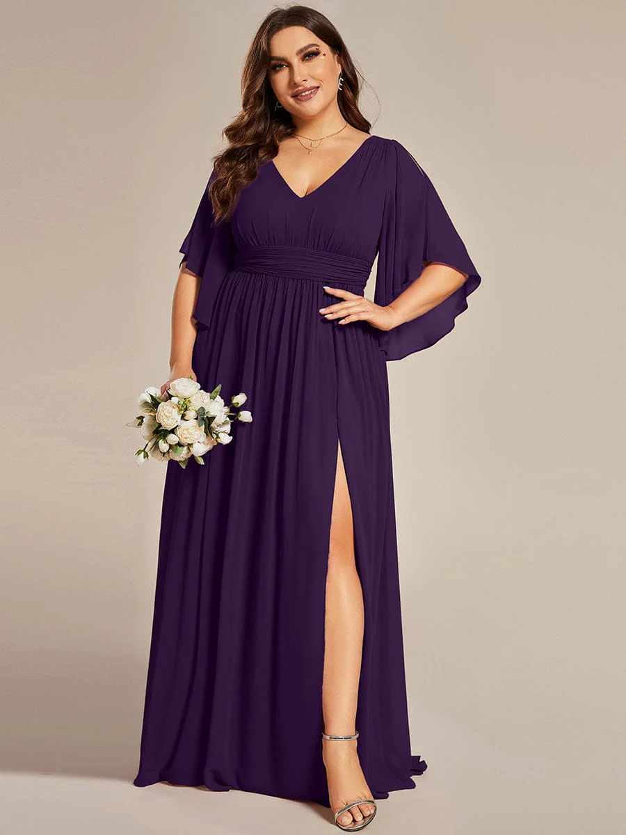 pretty ELYAN|Plus Size V-Neck A-Line Chiffon Bridesmaid Dress - Image 32