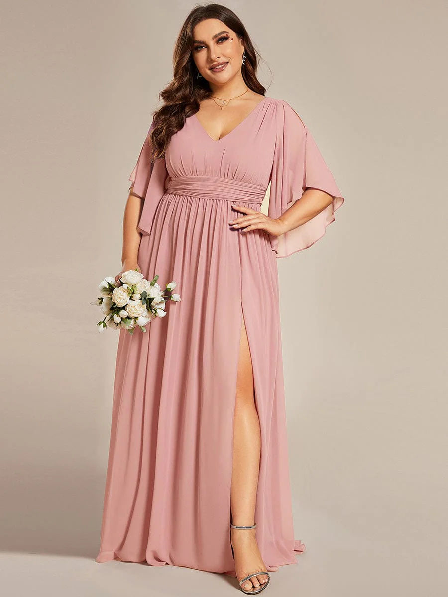 pretty ELYAN|Plus Size V-Neck A-Line Chiffon Bridesmaid Dress - Image 43