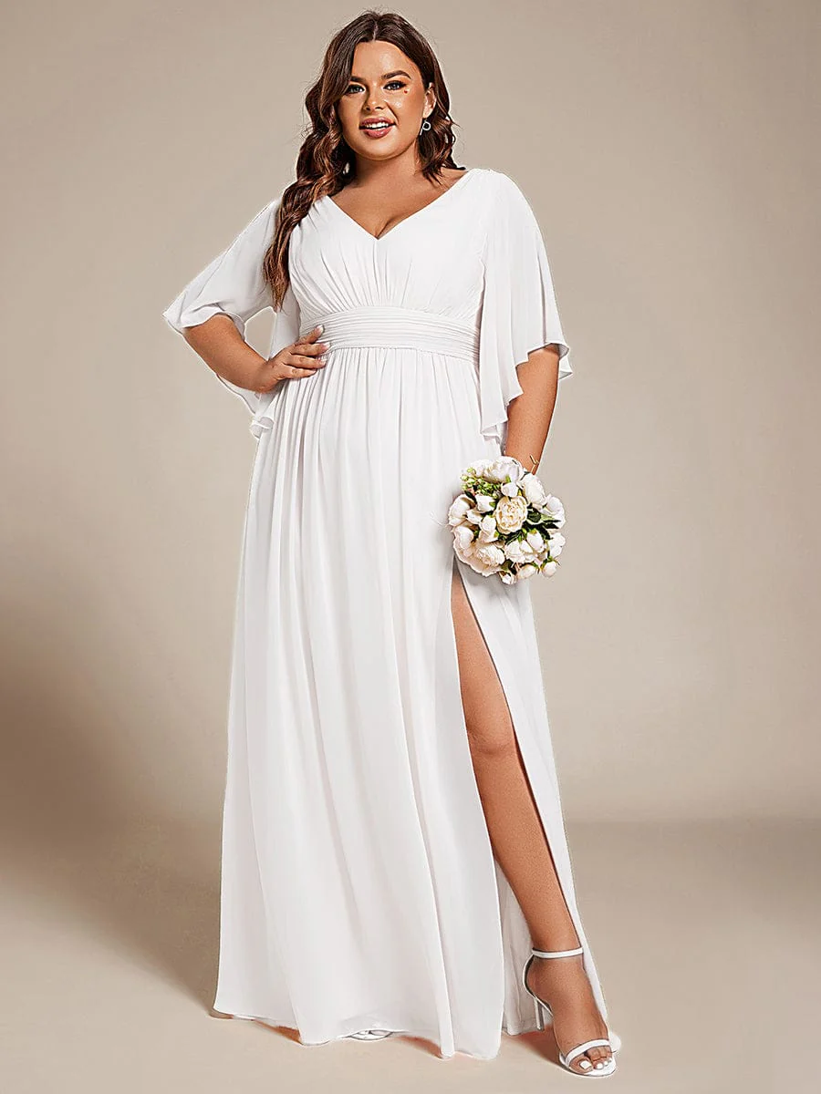 pretty ELYAN|Plus Size V-Neck A-Line Chiffon Bridesmaid Dress - Image 48