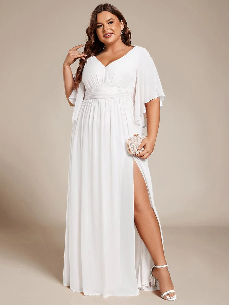 pretty ELYAN|Plus Size V-Neck A-Line Chiffon Bridesmaid Dress - Image 51