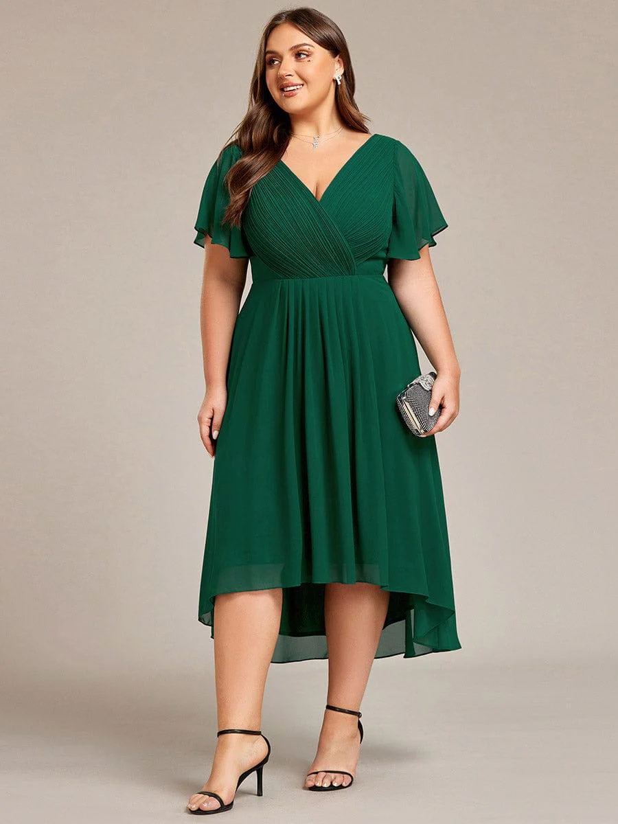 pretty FAYE|Plus Size V-Neck High-Low Chiffon Wedding Guest Dress - Image 18