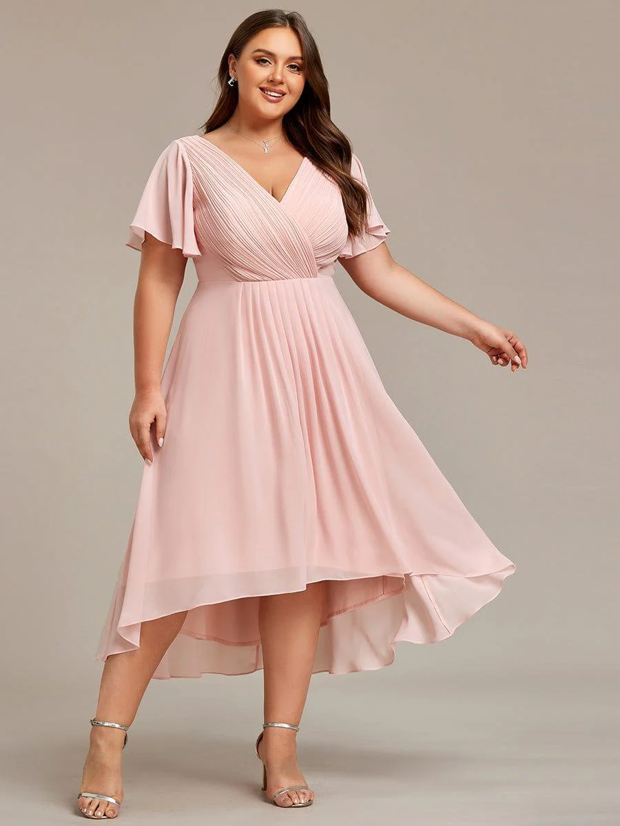 pretty FAYE|Plus Size V-Neck High-Low Chiffon Wedding Guest Dress - Image 21
