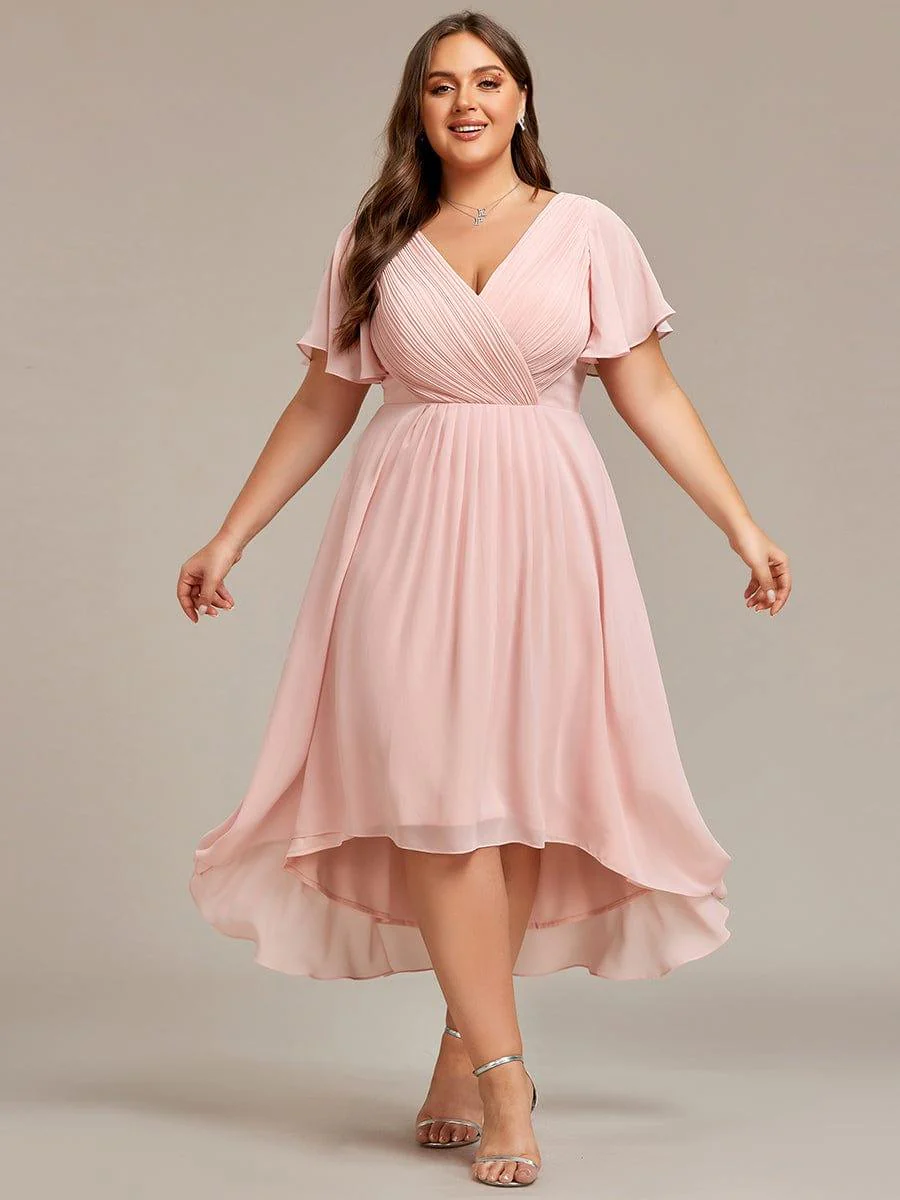 pretty FAYE|Plus Size V-Neck High-Low Chiffon Wedding Guest Dress - Image 22