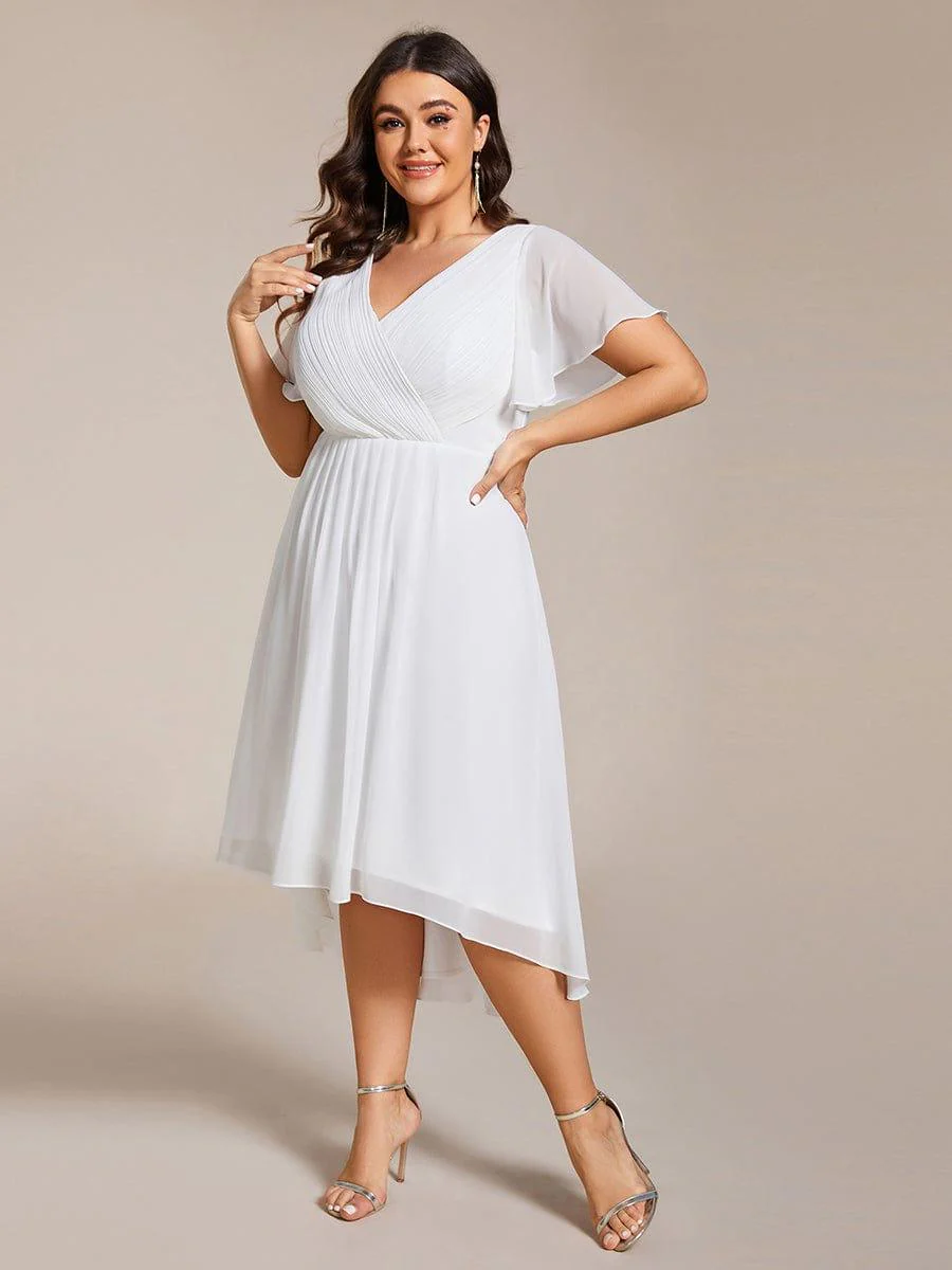 pretty FAYE|Plus Size V-Neck High-Low Chiffon Wedding Guest Dress - Image 39