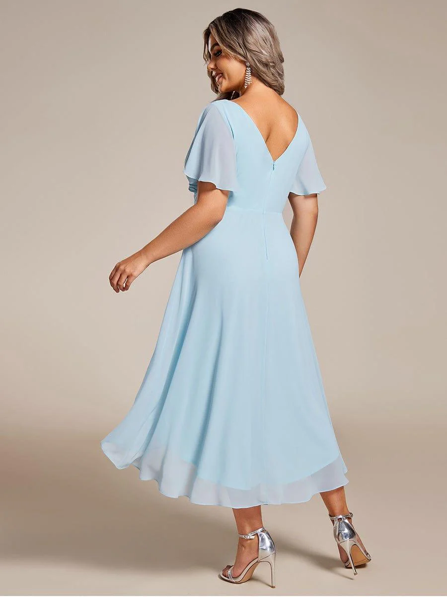 pretty FAYE|Plus Size V-Neck High-Low Chiffon Wedding Guest Dress - Image 47