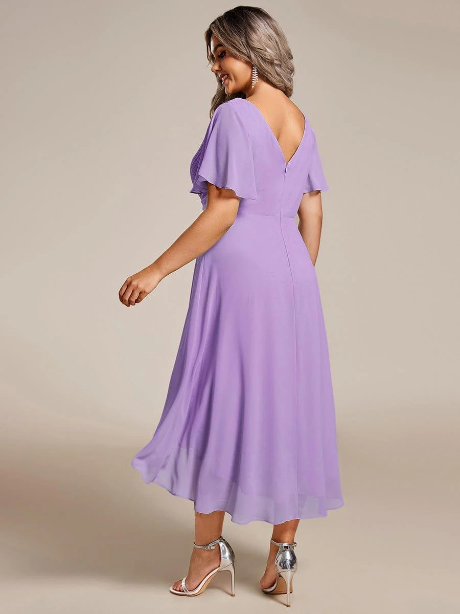 pretty FAYE|Plus Size V-Neck High-Low Chiffon Wedding Guest Dress - Image 52