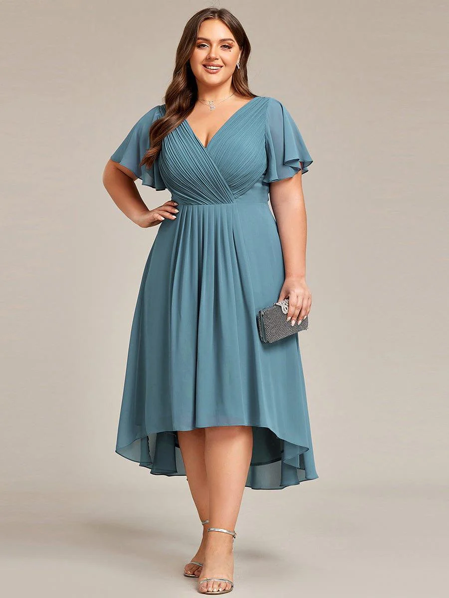 pretty FAYE|Plus Size V-Neck High-Low Chiffon Wedding Guest Dress - Image 61