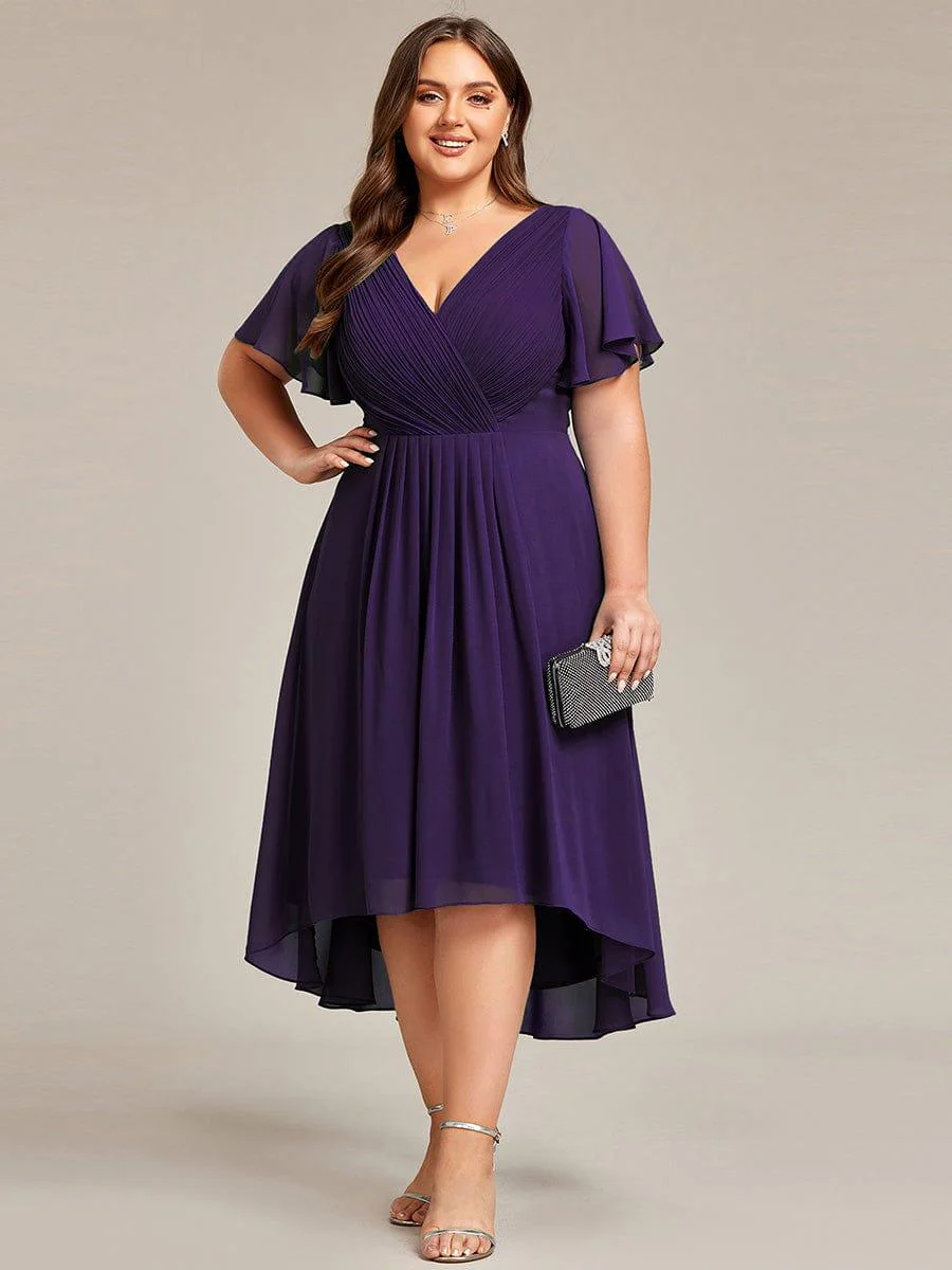 pretty FAYE|Plus Size V-Neck High-Low Chiffon Wedding Guest Dress - Image 69