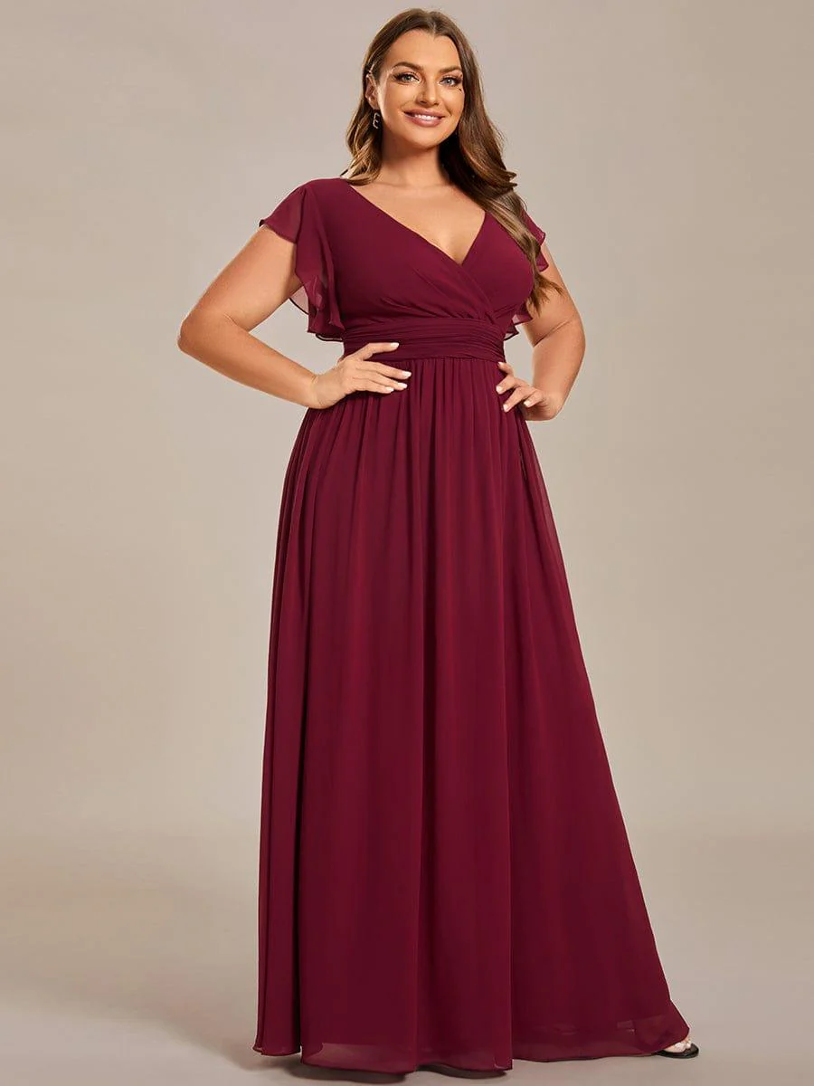 pretty LILYANA|Plus Size V-Neck Open Back Ruffled Sleeves Chiffon Bridesmaid Dress - Image 18